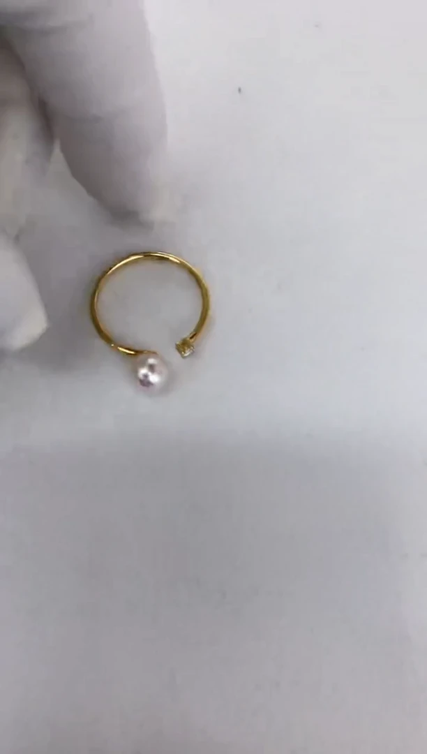 【闪购商品】海水珍珠戒指18K金镶嵌单钻戒指6-6.5