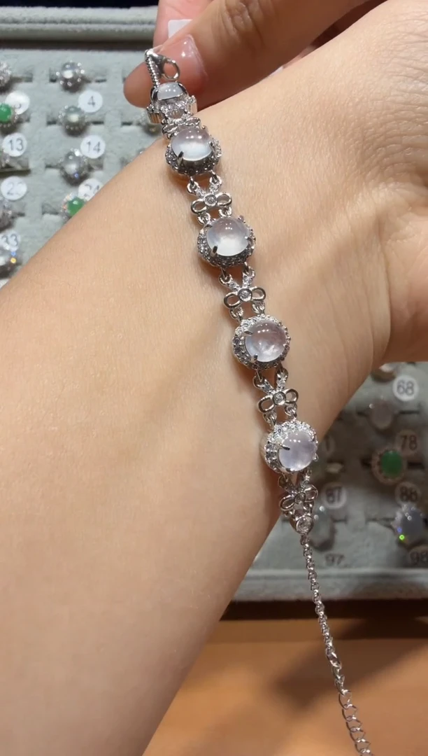 银S925镶嵌手链翡翠?*丹缅甸A货翡翠