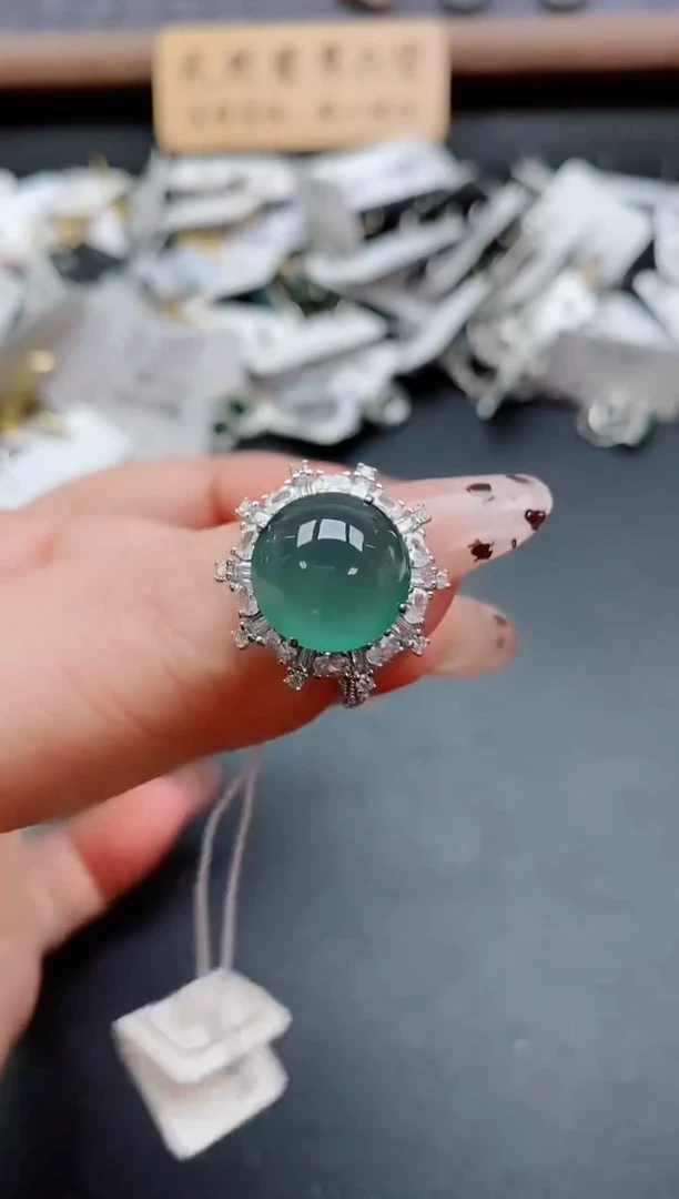 银S925镶嵌戒指翡翠1