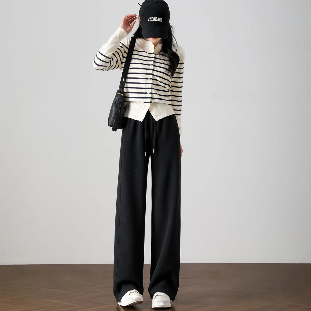 燕苹春季新款休闲风百搭高腰显瘦直筒垂感气质纯色直筒长裤K6005