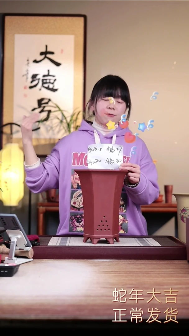 【闪购商品】紫砂花盆清水泥素面六方一只无托