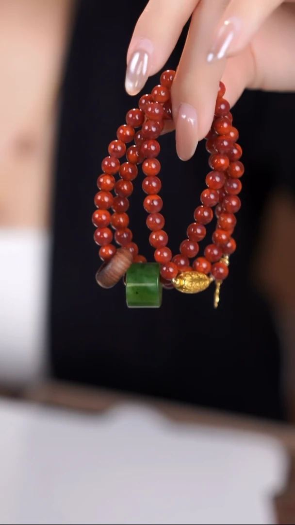 18K金镶嵌手链南红玛瑙@