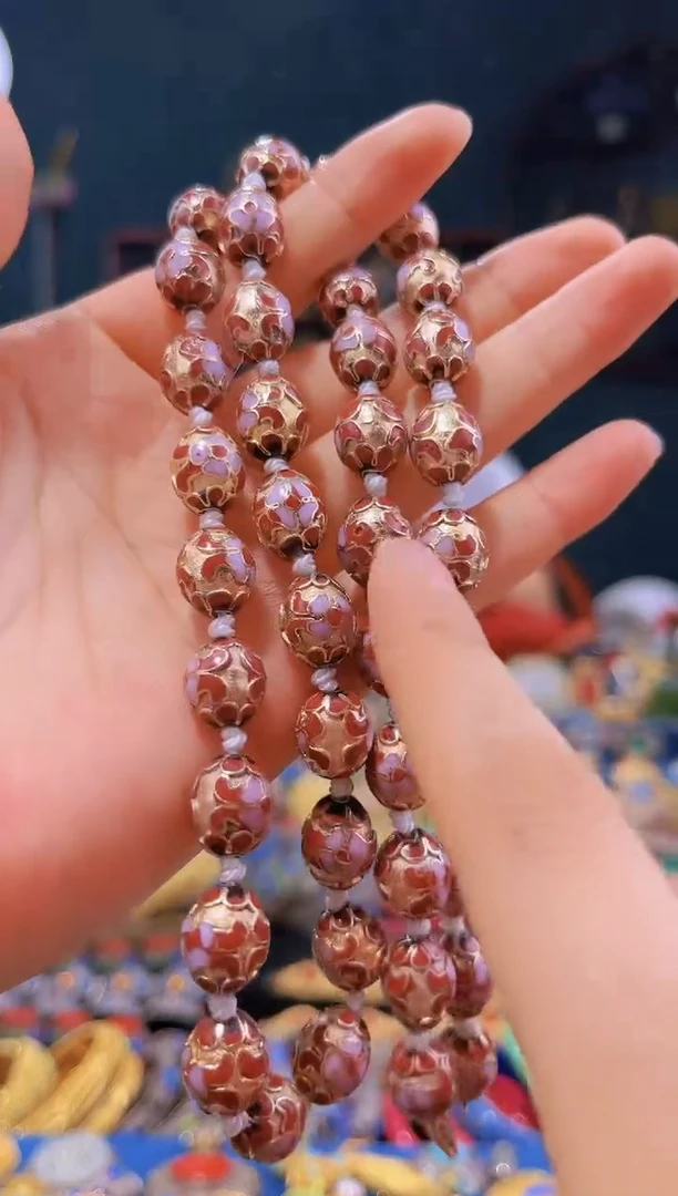 非遗 景泰蓝金地 枣珠项链