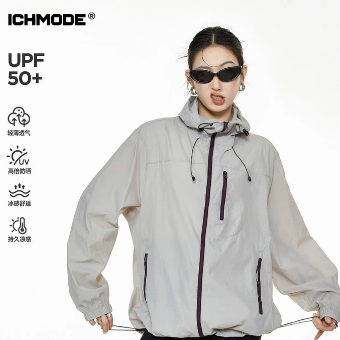 ICHMODE春夏休闲夏季透气薄款美式流行外套连帽防晒上衣宽松舒适