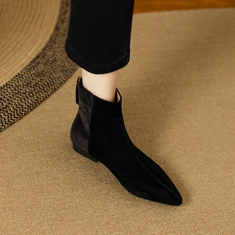 暖暖家~超软真皮羊皮平底短靴女秋冬新款磨砂软底瘦瘦靴子小踝靴