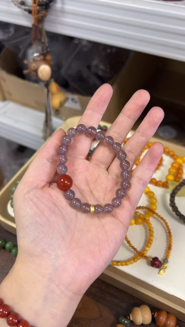 玛瑙/玉髓手链未镶嵌冰烟紫玛瑙红大顶珠手串[0108]