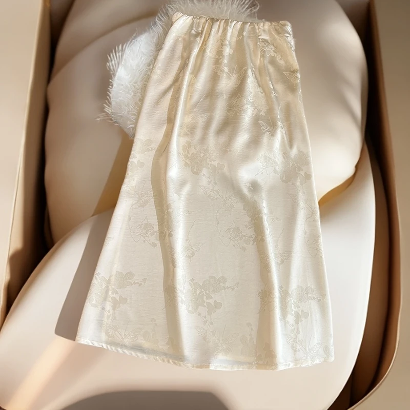 深圳南油高档花萝缎长款垂感桃花皱半身裙2025新设计原创正品发货