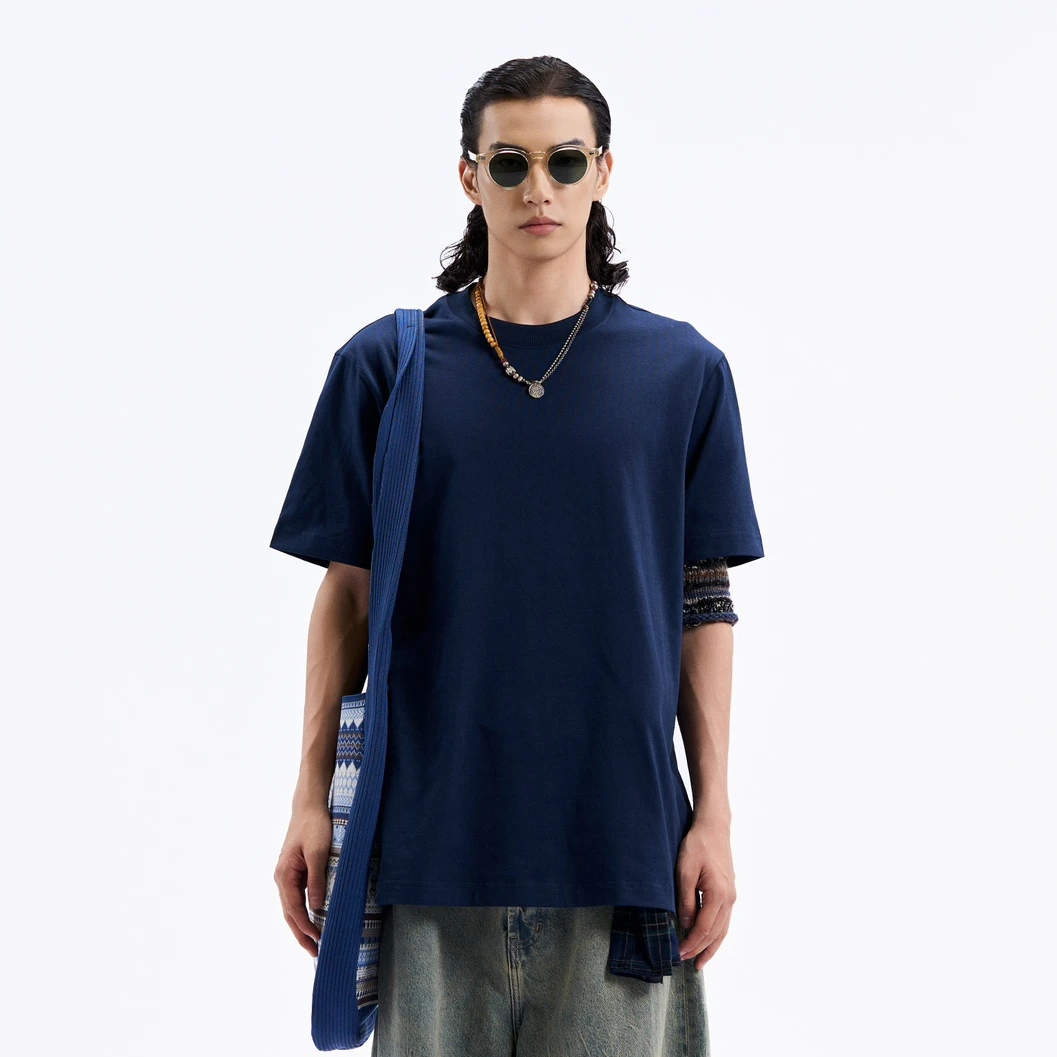 240g  基础纯棉百搭圆领休闲宽松纯色短袖T恤  8025