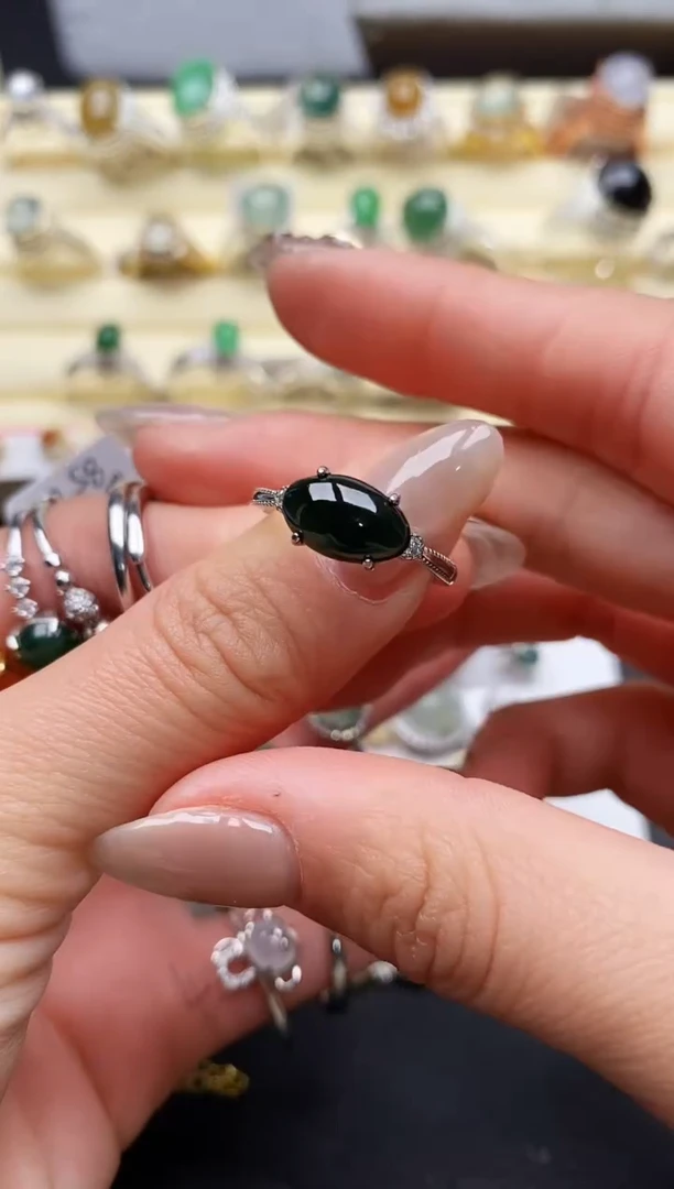 【闪购商品】翡翠戒指银S925镶嵌缅甸天然A货翡翠55  1-5