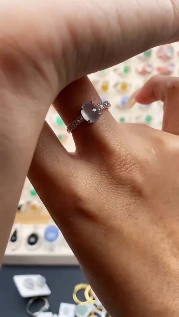 【闪购商品】翡翠戒指银S925镶嵌缅甸天然A货翡翠222  4+9