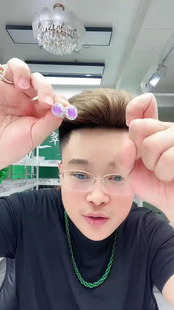 翡翠14K金镶嵌耳饰R64耳钉