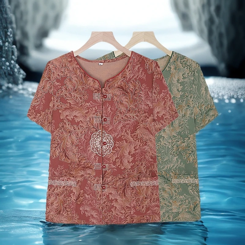 衬衣老太太夏装套装短袖衣服中老年人薄款80奶奶T恤妈妈装夏季女