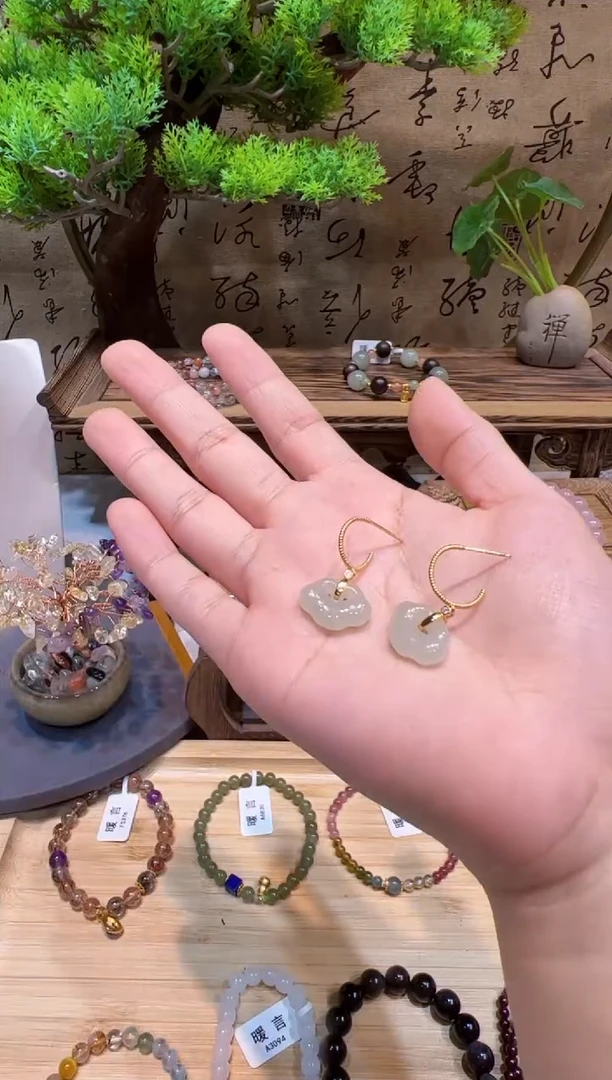 手链银S925镀金镶嵌和田玉@@耳饰