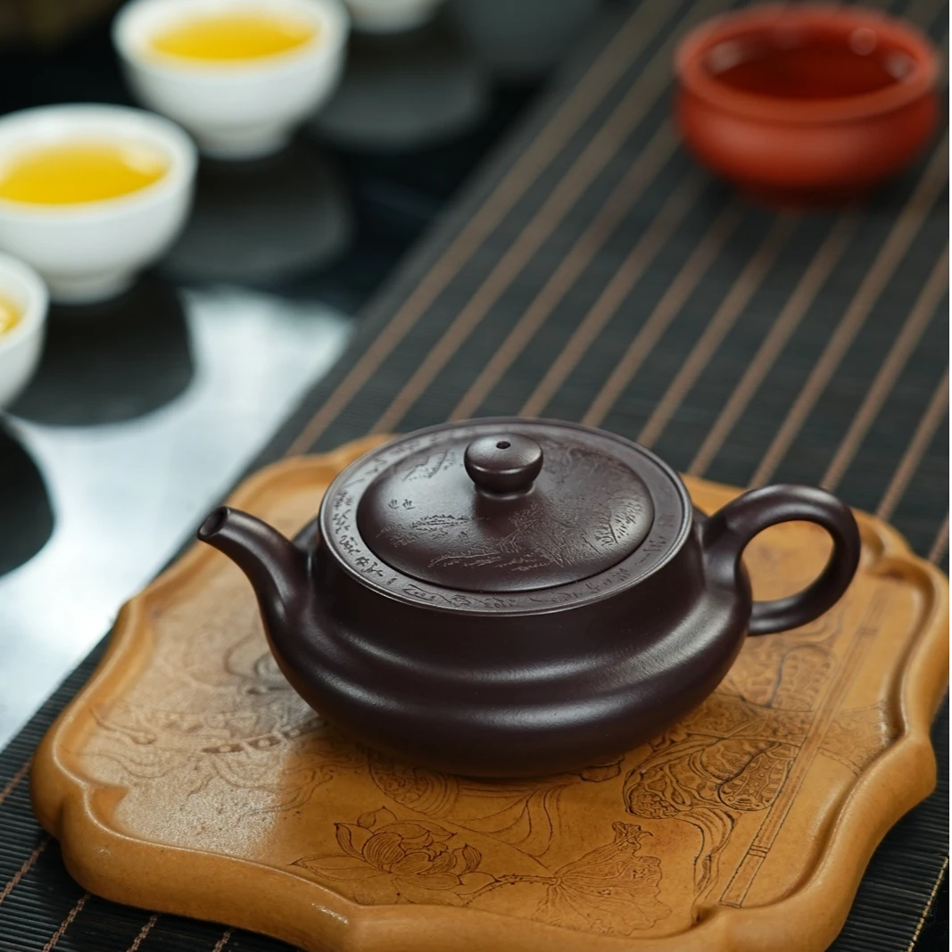 【半手工】紫砂壶茶具国工周良红桑盘老紫泥225CC泡茶壶泥壶