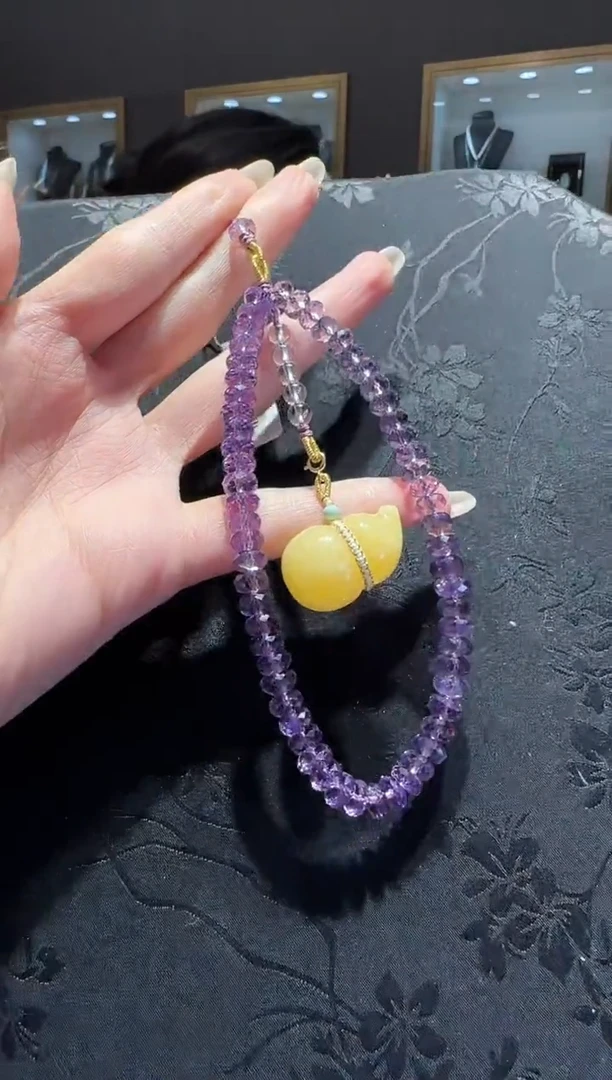 【闪购商品】紫晶手机链未镶嵌紫水晶蜜蜡葫芦手机链