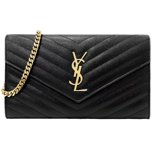 99新 YSL/圣罗兰 鱼子酱信封包 黑金中号