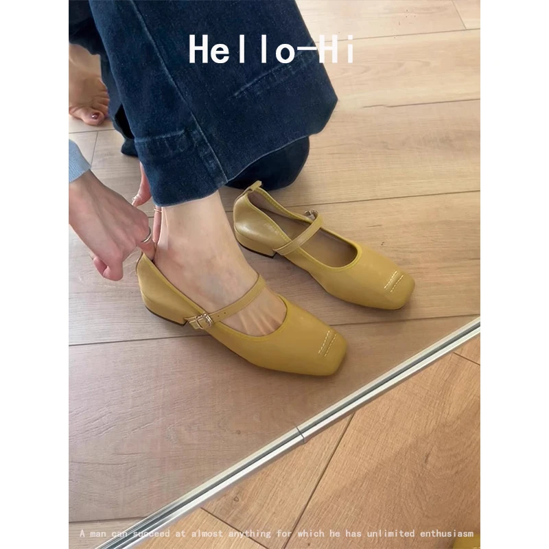 羊皮版~软皮舒适玛丽珍鞋女方头气质百搭小单鞋低跟包头小皮鞋