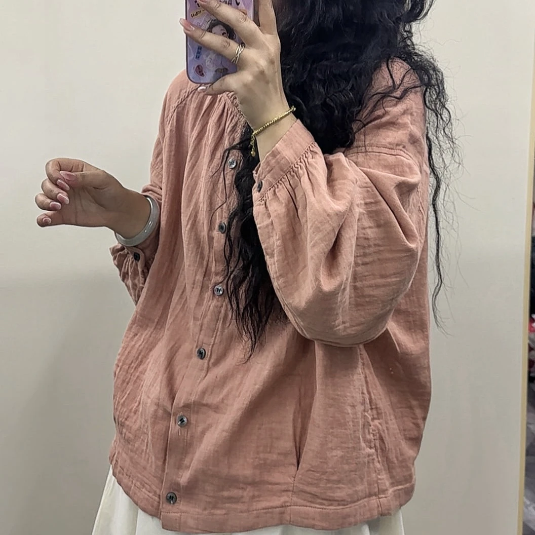 15974新款春秋文艺花边复古休闲减龄宽松衬衫