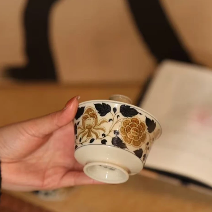 【立勤堂】釉里金牡丹盖碗| 周大乐优选 | 景德镇茶具