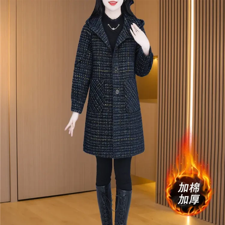 高档洋气毛呢大衣女秋冬气质减龄棉服外套女新款洋气休闲连帽风衣