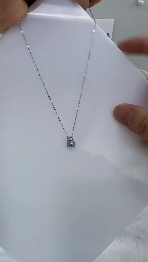 银S925镶嵌海水珍珠DA海水灰珠吊坠7-8 y453