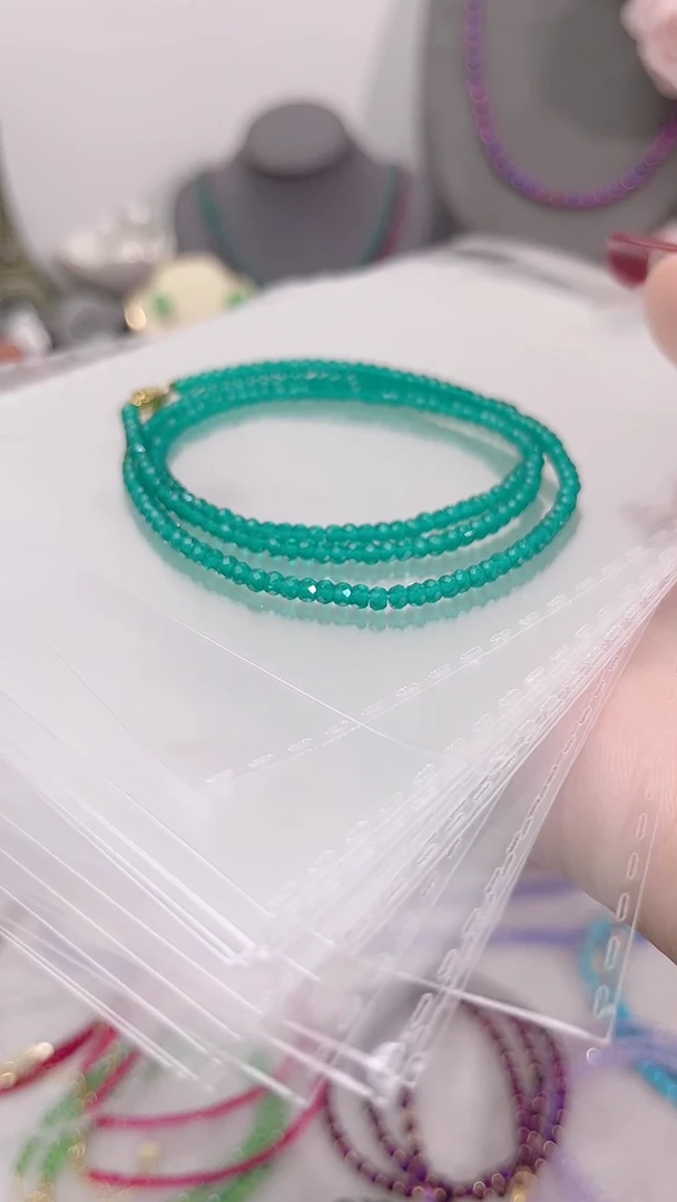 银S925镶嵌手链祖母绿三圈算盘刻99