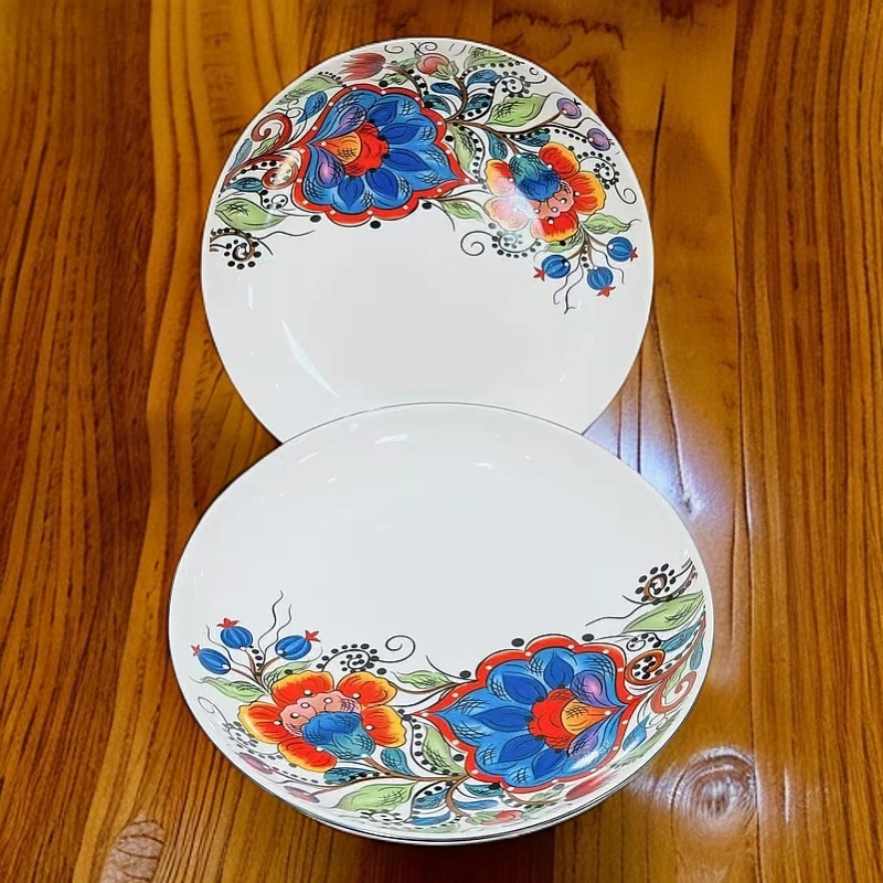 新疆包邮【创意花纹10寸盘 一对】 陶瓷盘商用聚会点心盘小吃盘