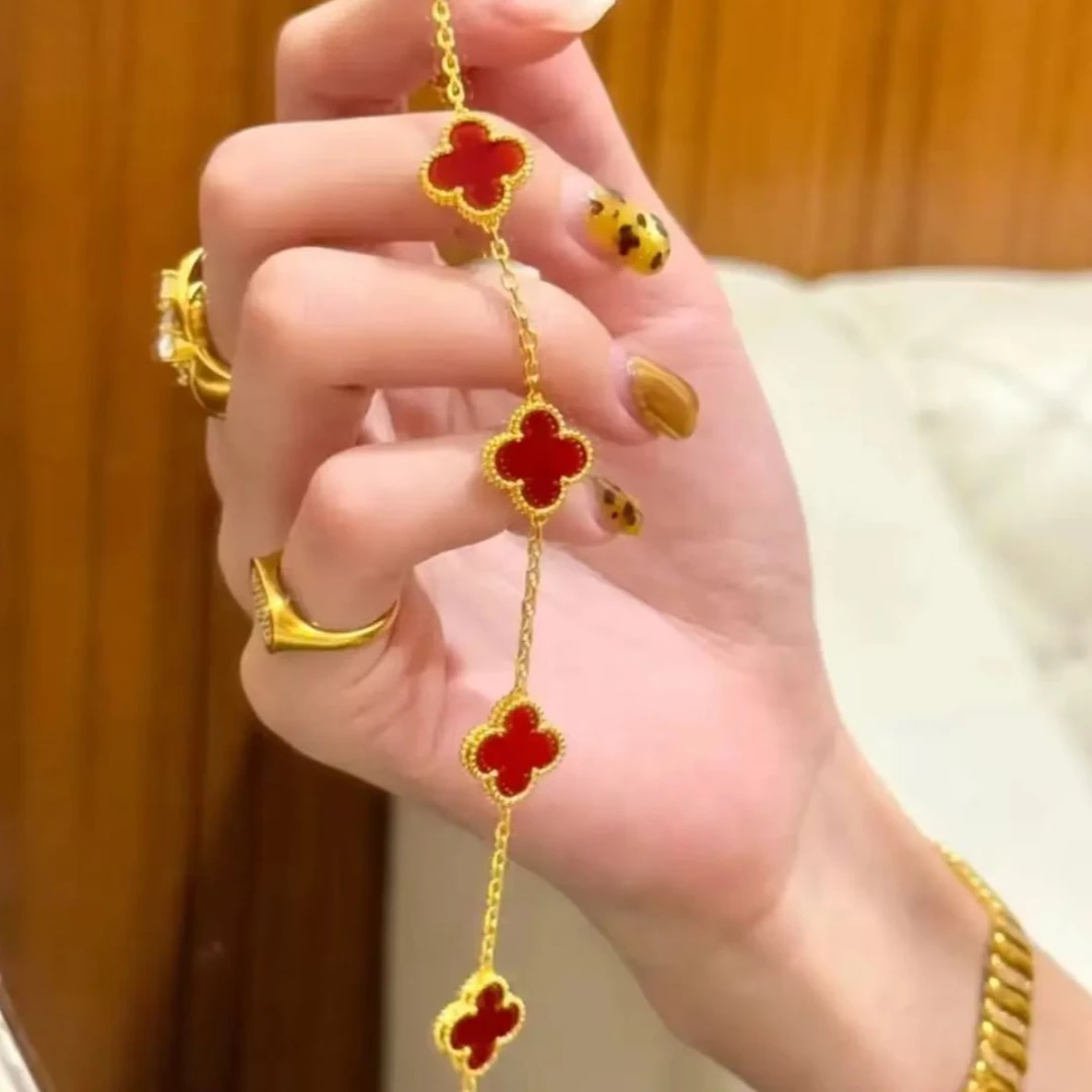 钛钢手链 红色/黑色四叶草手链12mm精致款