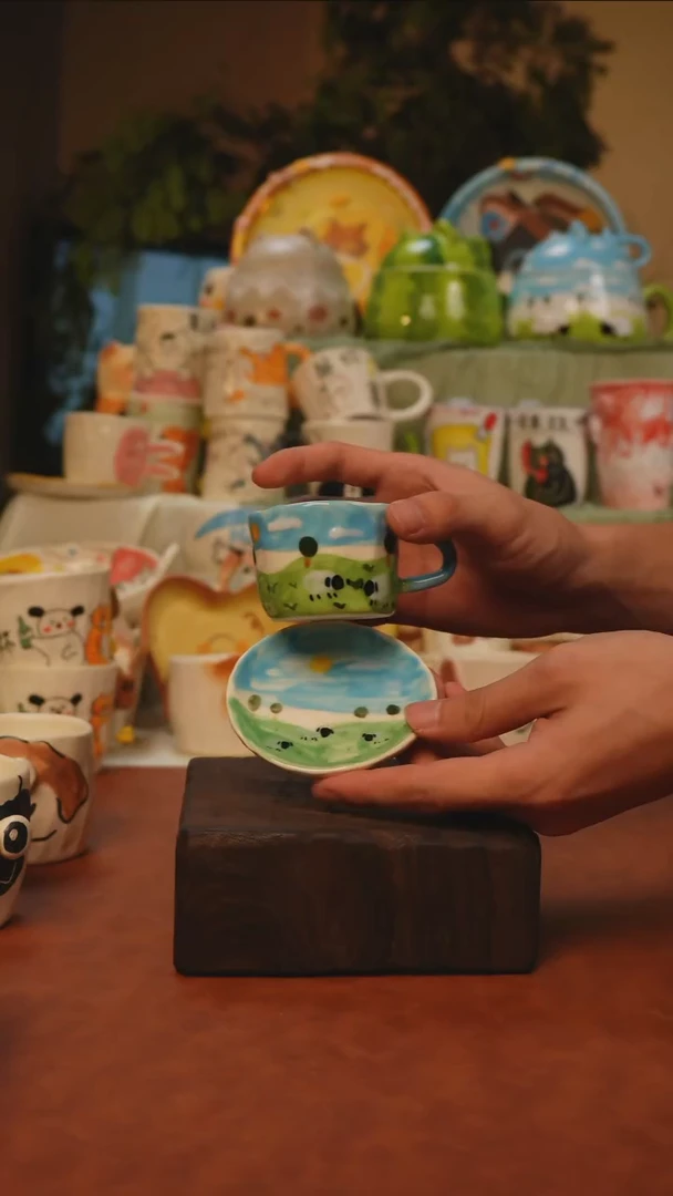 摆件景德镇一休瓷屋 小羊杯碟