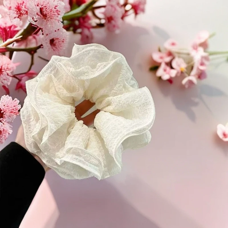 超大版奶油缎面花边芭蕾风蓝条纹大肠发圈头花甜美公主感绝美发绳