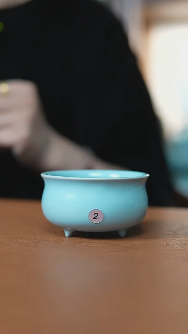 瓷片低****错仿古天青小香炉主人杯微瑕2