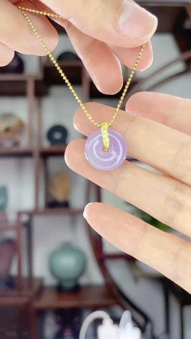 翡翠未镶嵌吊坠(赠链)X22紫翡小扣子