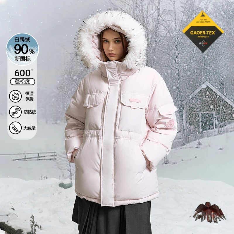 WORKSOUT中长款派克毛领羽绒服美式复古保暖连帽冬季男女