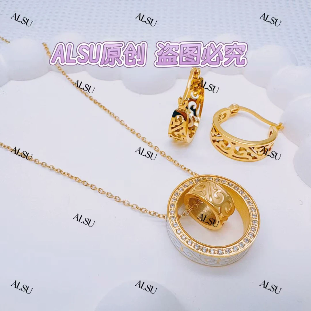 合金项链 ALSU原创经典简约民族风两件套项链➕耳环时尚精致百搭