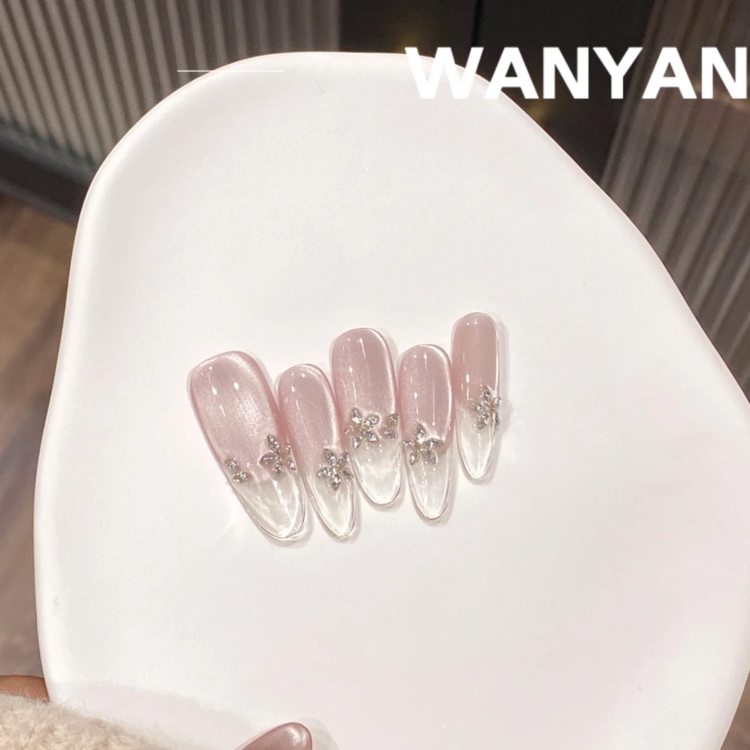 “琉璃冰花”CHUN·手工片锆石拼钻冰花冰透法式猫眼美甲气质高级感