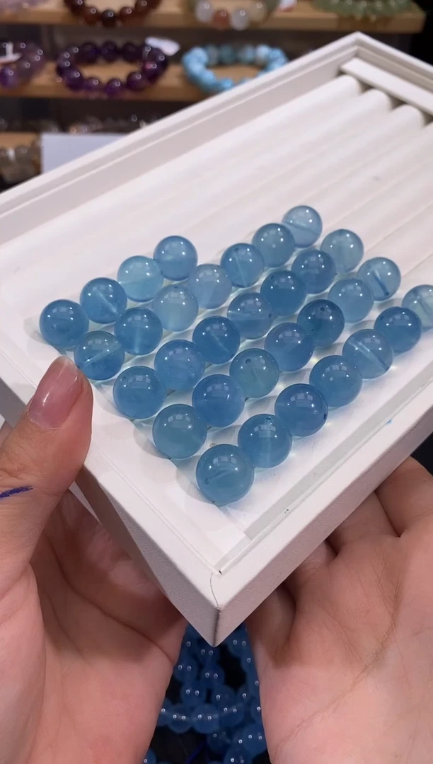 水晶手链未镶嵌海蓝宝单珠13+多样性发一
