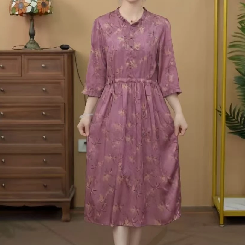 M1831女时尚中袖连衣裙气质夏季休闲百搭中长款裙