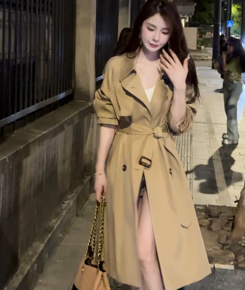 2025新款高级感卡其色网红爆款春秋韩系宽松中长款风衣外套1092