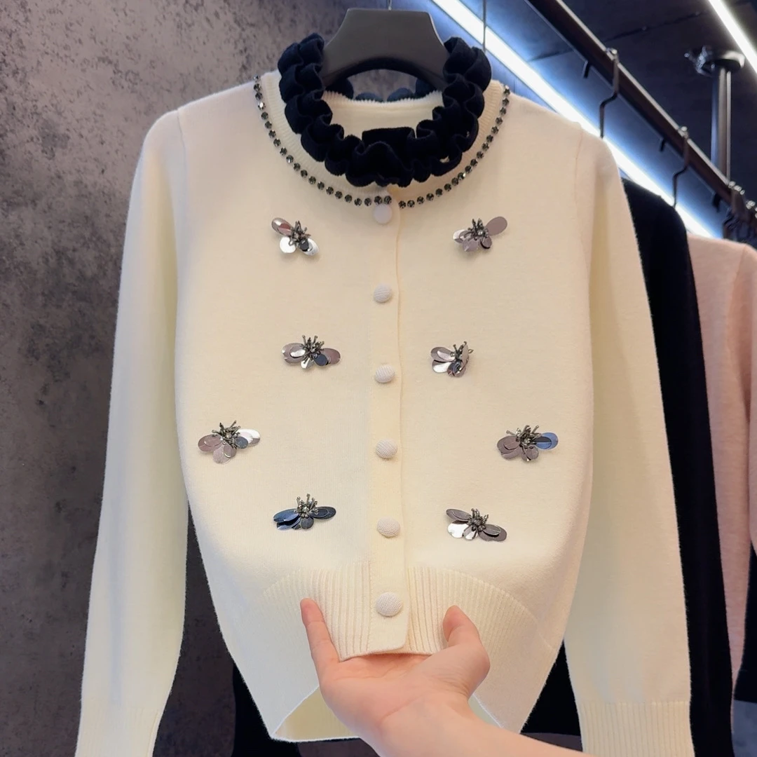 【定制大码女装80-200斤】温柔法式气质重工木耳边开衫上衣2205