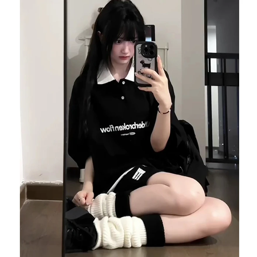 学生套装女2025夏季爆款polo短袖上衣网红穿搭韩版五分短裤两件套