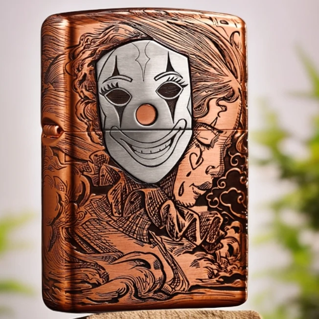 zippo打火机正品紫铜套壳浮雕面具人生煤油防风送男友DY9920F