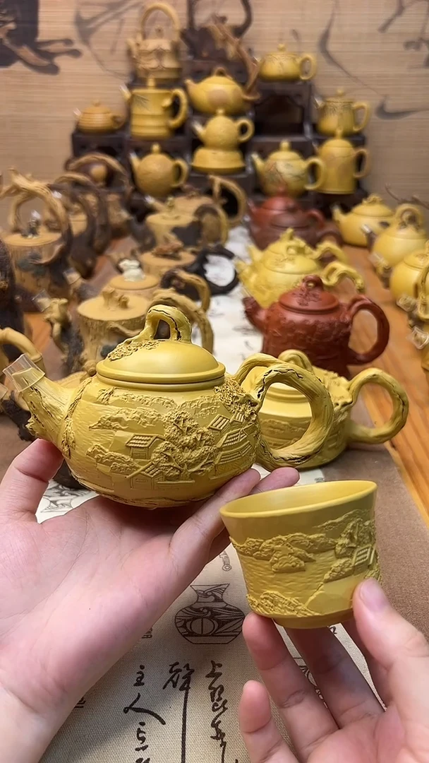 茶壶紫砂展****》山水人家水平壶+1山水主人杯