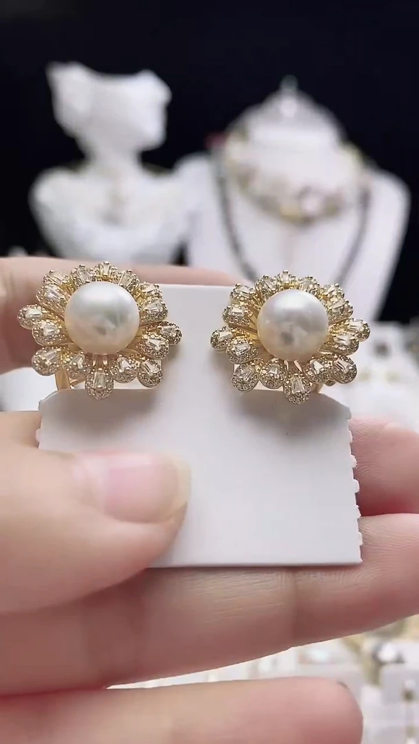 银S925镶嵌淡水珍珠耳饰淡水珍珠耳饰