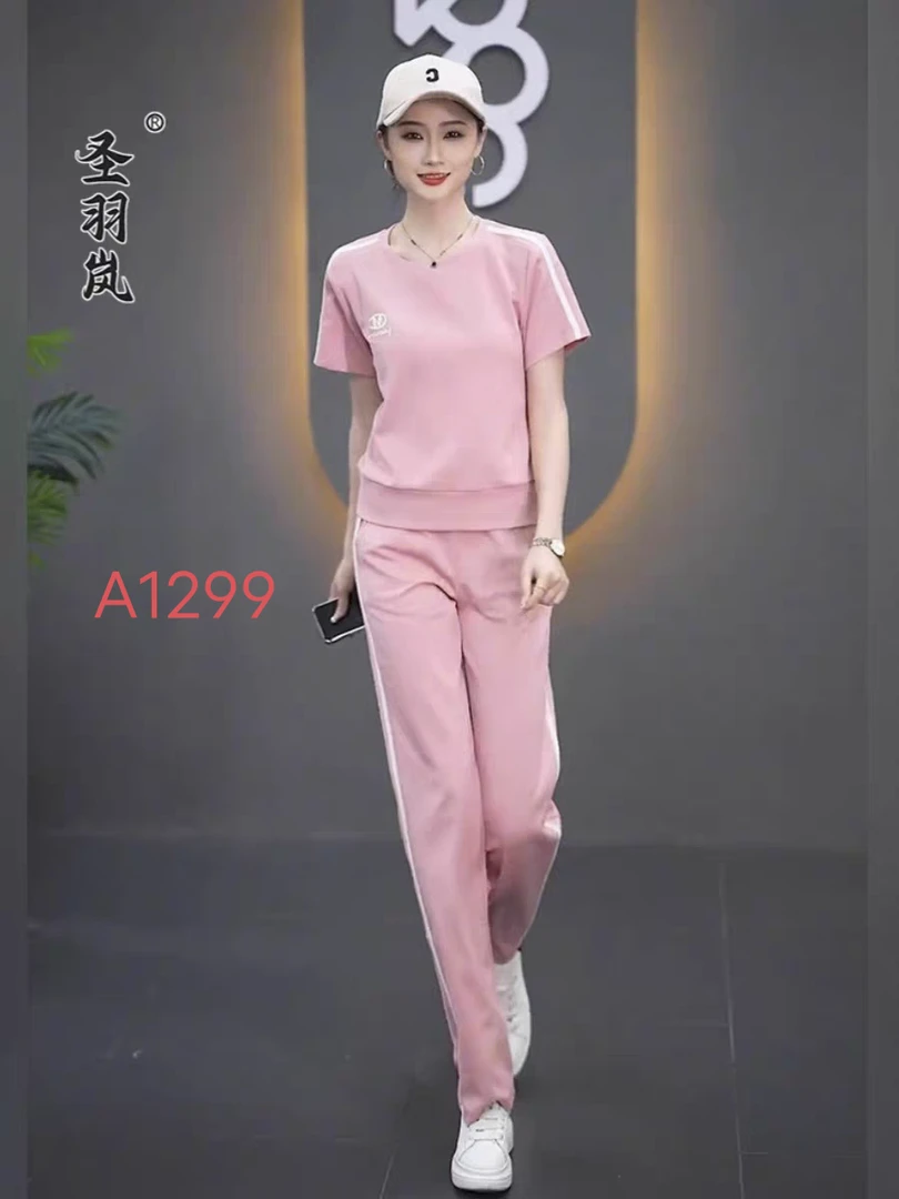 洋气夏季运动套装百搭显瘦印花时尚休闲韩版宽松半袖女士圆领新款