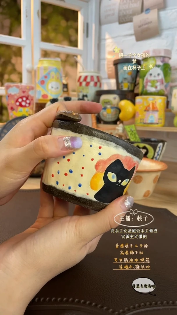 摆件景德镇创意手绘可爱设计师款文创黑猫紫砂
