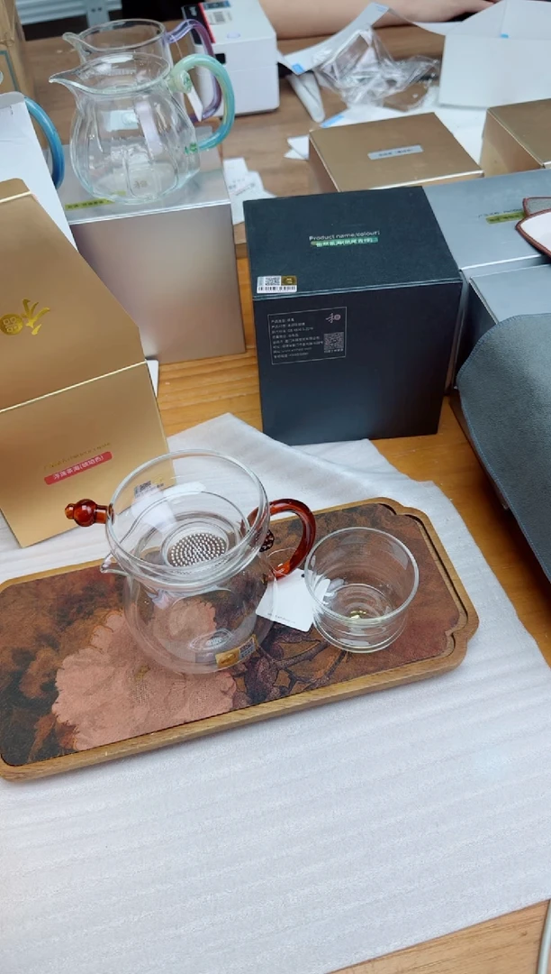 禾器粉金标浮莲茶海琥珀+禾器奉珠茶漏琥珀