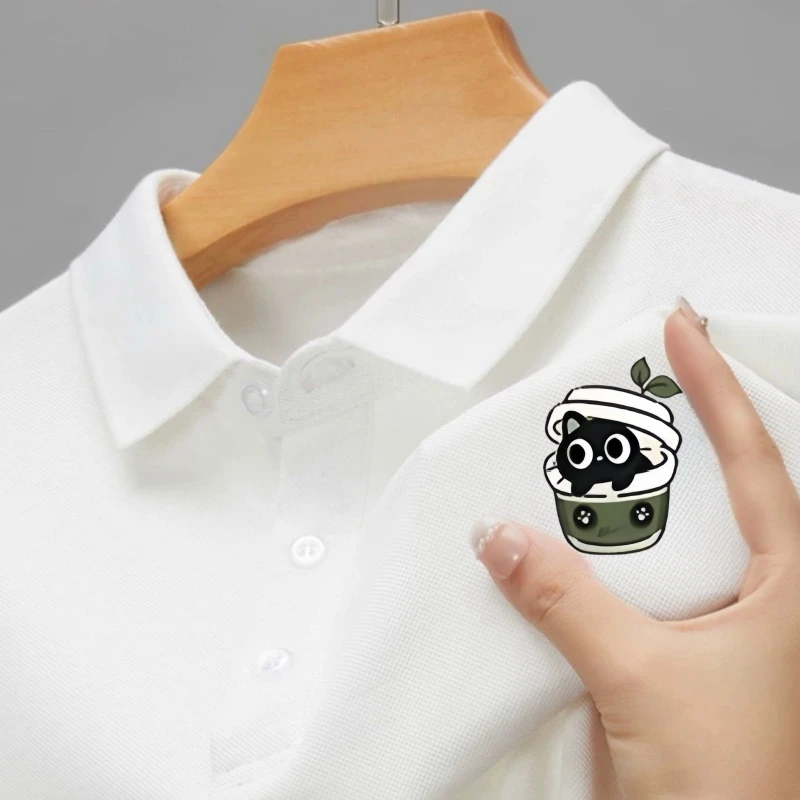 马克杯猫咪polo衫男夏季新款宽松潮流简约半袖休闲翻领短袖T恤