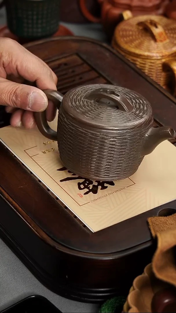 茶壶紫砂宜兴紫砂柴烧竹编汉瓦
