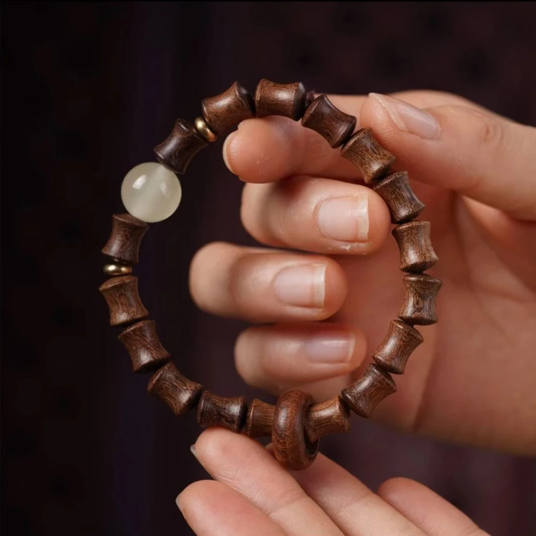 非金属木质手链 竹节手串檀木古风竹节手工隔珠手链简约国风单圈