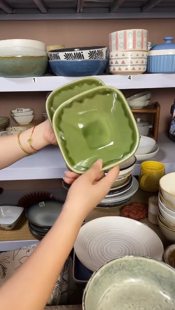 瓷微瑕（2个装）绿色方碗